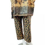 3 Pcs Linen Printed Suit Black Trouser