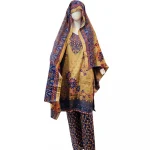 3 Pcs Linen Printed Suit Royal Blue