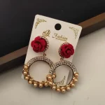 Beautiful Design Rose Flower With Diamond Earrings