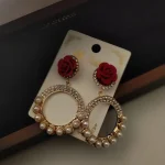 Beautiful Design Rose With Diamond Earrings