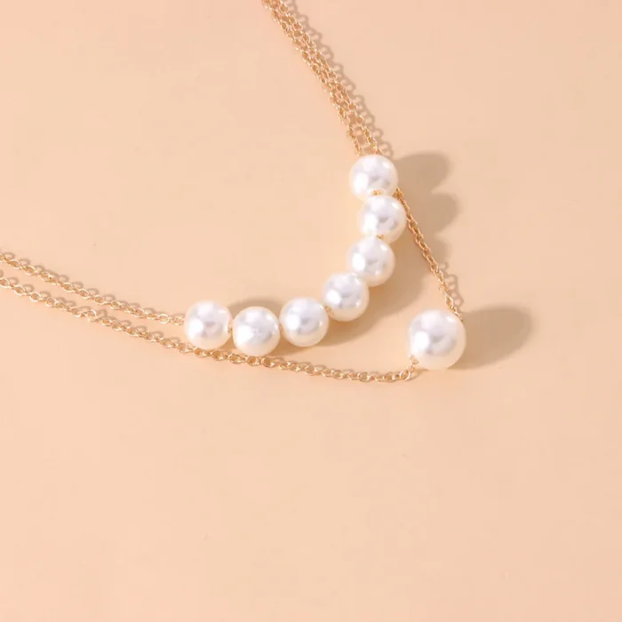 Beautiful Pearl Design Double Chain Necklace