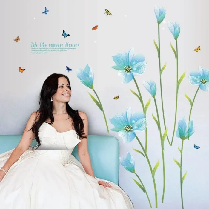 Blue lily flower Romantic wall sticker