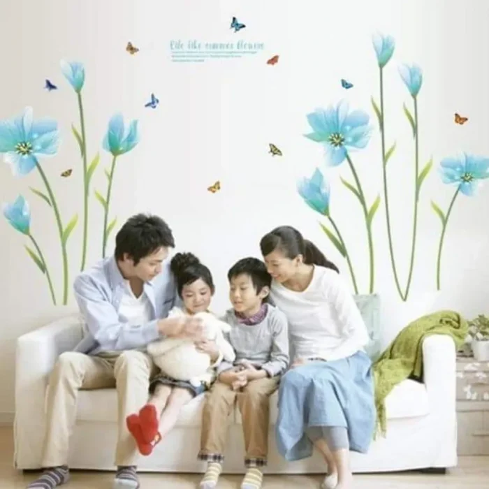 Blue lily flowers Romantic wall sticker