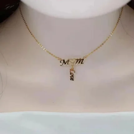 Gold Plated Mom Necklace with Heart Crystals