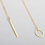 Long Chain Circle Strip Pendant Necklace Golden