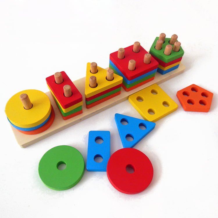 Wooden Geometric Shape Five Column Blocks Education & Learning Toys ...