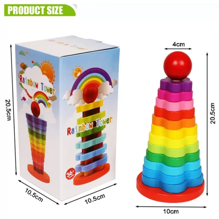 Wooden Ring Rainbow Stacking Tower Detail