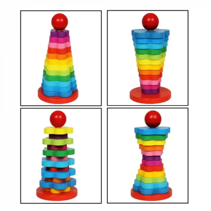 Wooden Ring Rainbow Stacking Towers